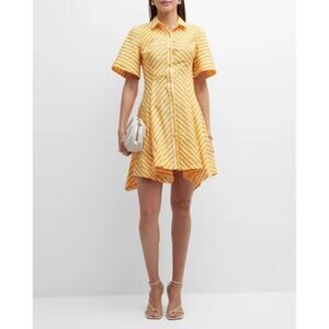 NEW Lela Rose Flare Hem Shirt Dress Tangerine Chevron Stripe